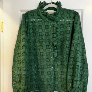 Sezane, Chlo Shirt, Green Guipure Lace, Size 14